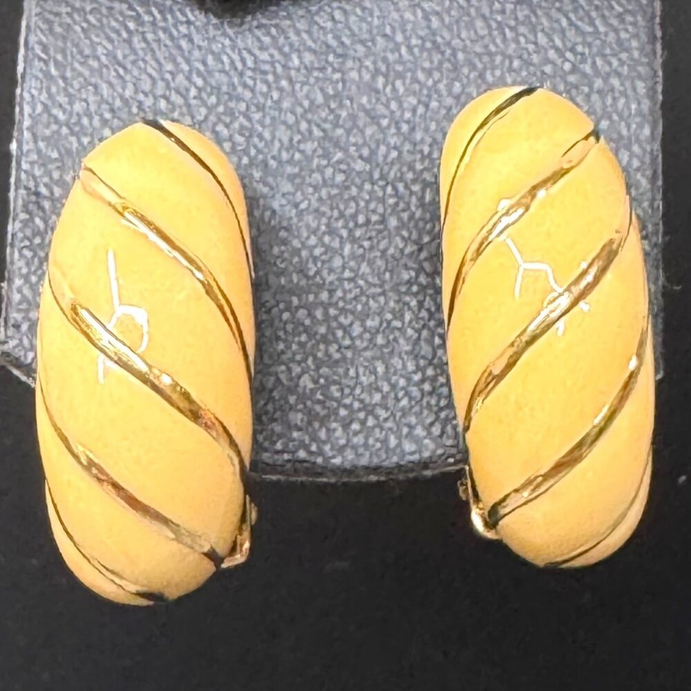 Christian Dior Vintage Gold-Tone Clip-On Earrings Enamel Swirl Twisted Design